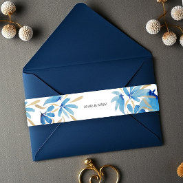 Cintas Para Invitaciones Flores De Agua Azul Y Oro Claras De Boho