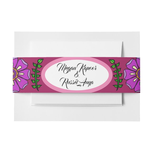 Cintas Para Invitaciones Flores de bodas de Kalamkari (Anverso Ejemplo)