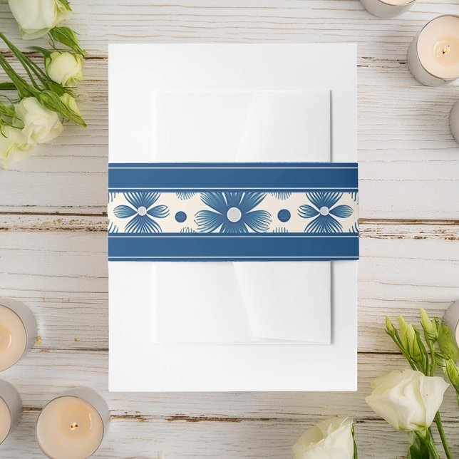 Cintas Para Invitaciones Flores de bodas de mediados del siglo | Azul (Subido por el creador)