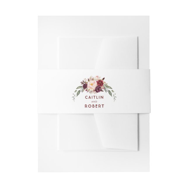 Cintas Para Invitaciones Flores de Borgoña Elegante (Anverso Ejemplo)
