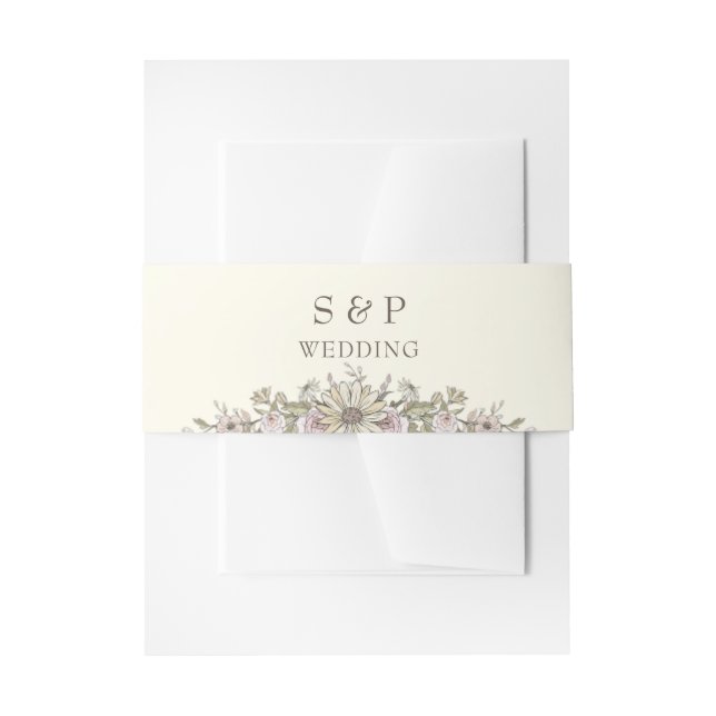 Cintas Para Invitaciones Flores de dibujo boda romántico de marfil (Anverso Ejemplo)