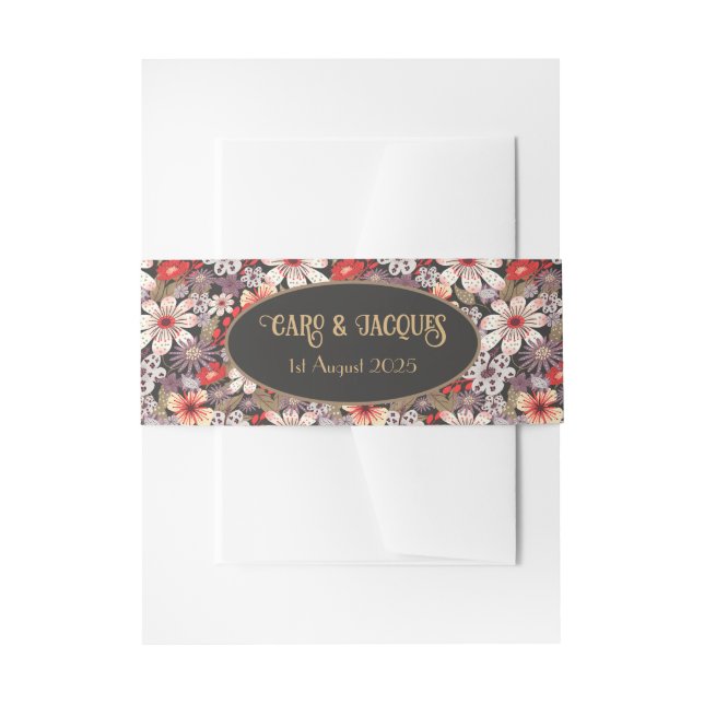 Cintas Para Invitaciones Flores de fantasía - Cinturón de boda para el vien (Anverso Ejemplo)