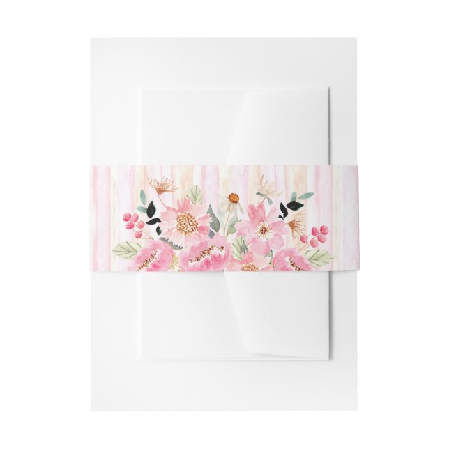 Cintas Para Invitaciones Flores de jardín de acuarela rayas (Anverso Ejemplo)