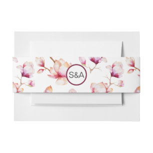 Cintas Para Invitaciones Flores de Magnolia rosa de color de agua