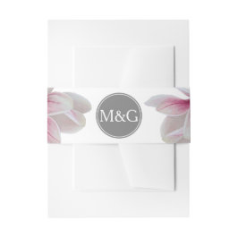 Cintas Para Invitaciones Flores de magnolia rosada del sur y letras inicial