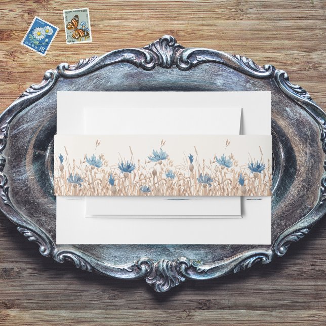 Cintas Para Invitaciones Flores de maíz y crema de trigo azul Boda moderno (Subido por el creador)