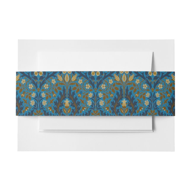 Cintas Para Invitaciones Flores de Otoño Azules y Turquesa de William Morri (Anverso Ejemplo)