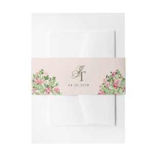 Cintas Para Invitaciones Flores de Primavera Iniciales Elegantes Beige
