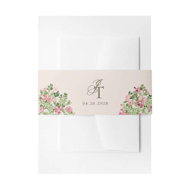 Cintas Para Invitaciones Flores de Primavera Iniciales Elegantes Beige (Anverso Ejemplo)
