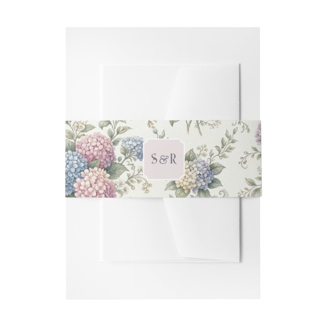 Cintas Para Invitaciones Flores delicadas de Hortensia Boda (Anverso Ejemplo)