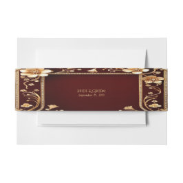 Cintas Para Invitaciones Flores doradas de Borgoña