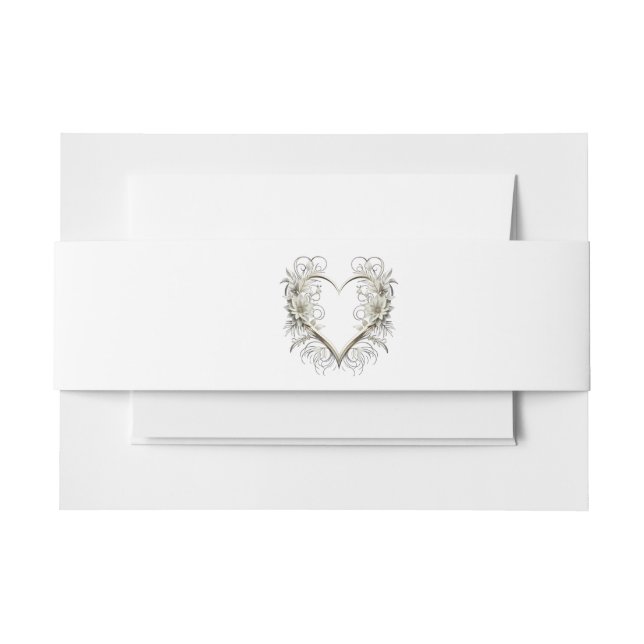 Cintas Para Invitaciones Flores modernas con un Boda cardíaco- (Anverso Ejemplo)