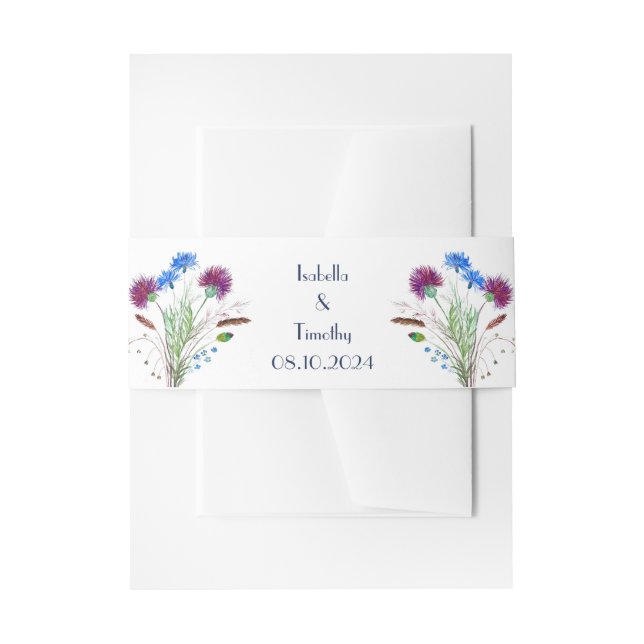 Cintas Para Invitaciones Flores moradas silvestres Floral elegante Boda (Anverso Ejemplo)