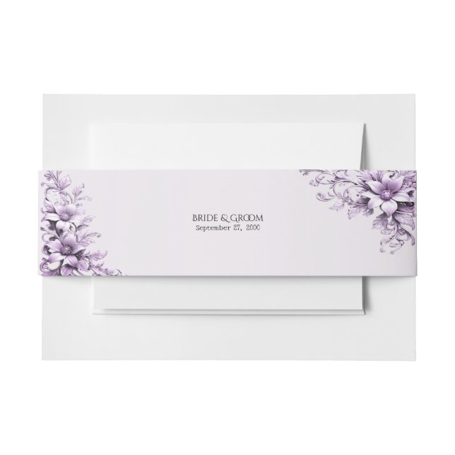 Cintas Para Invitaciones Flores púrpura elegantes (Anverso Ejemplo)