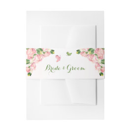 Cintas Para Invitaciones flores rosadas calientes hojas verdes boda