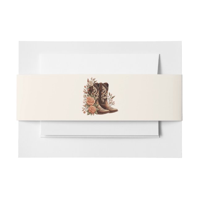 Cintas Para Invitaciones Flores rurales occidentales con boots de vaquero (Anverso Ejemplo)
