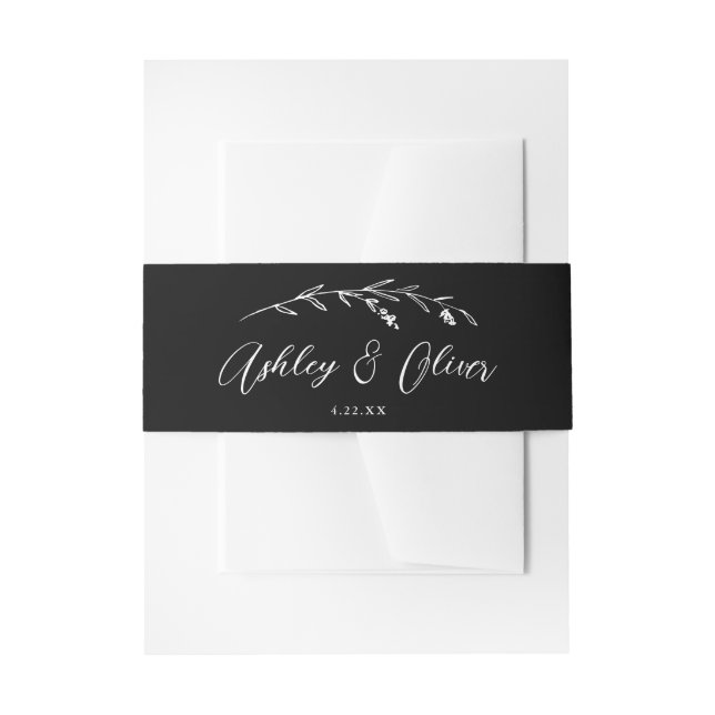 Cintas Para Invitaciones Flores silvestres rusas guión Boda blanco y negro (Anverso Ejemplo)