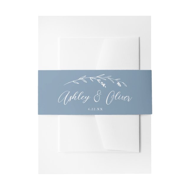 Cintas Para Invitaciones Flores silvestres rusas Script Dusty Blue Boda (Anverso Ejemplo)