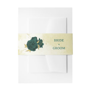 Cintas Para Invitaciones flores verdes esmeraldas y hojas de oro boda