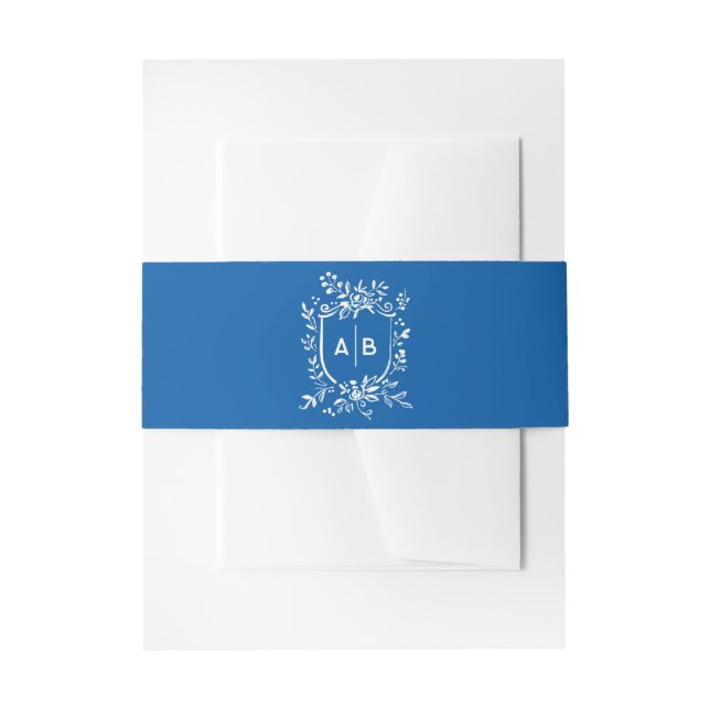 Cintas Para Invitaciones French Blue Botanical Crest Wedding Monogram (Anverso Ejemplo)