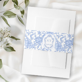 Cintas Para Invitaciones French Toile Blue Floral Chinoiserie Monogram