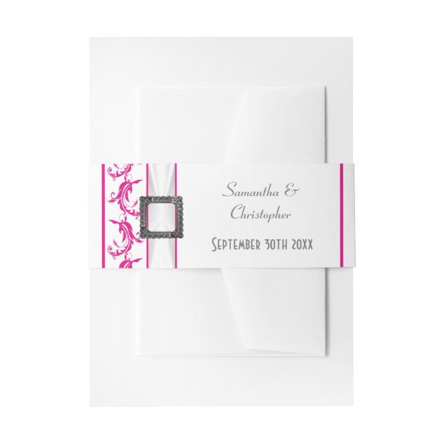 Cintas Para Invitaciones Fuschsia brillante boda tradicional blanco rosa (Anverso Ejemplo)