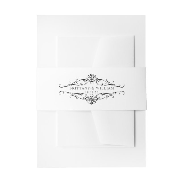 Cintas Para Invitaciones [GAZELLE] Elegante Boda monocromo blanco y negro (Anverso Ejemplo)