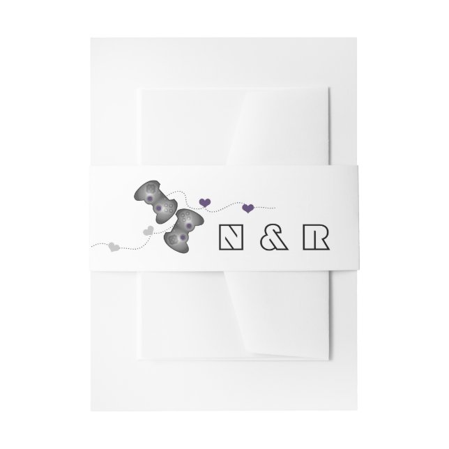 Cintas Para Invitaciones Geeky Gamers Boda Belly Bandas Plata Púrpura (Anverso Ejemplo)