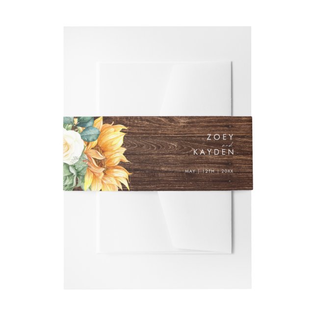 Cintas Para Invitaciones Girasol de país en negrita | Madera (Anverso Ejemplo)