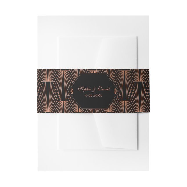 Cintas Para Invitaciones Glam Great Gatsby Copper Black Art Deco Boda (Anverso Ejemplo)