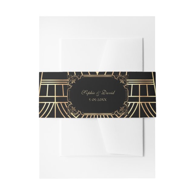 Cintas Para Invitaciones Glam Great Gatsby Gold Black Art Deco Boda (Anverso Ejemplo)
