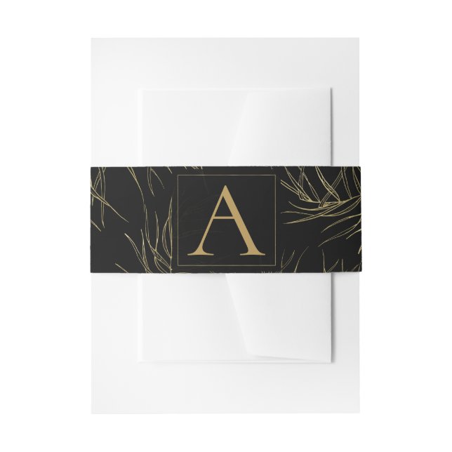 Cintas Para Invitaciones Glam Tropical Negro y Oro deja Boda (Anverso Ejemplo)