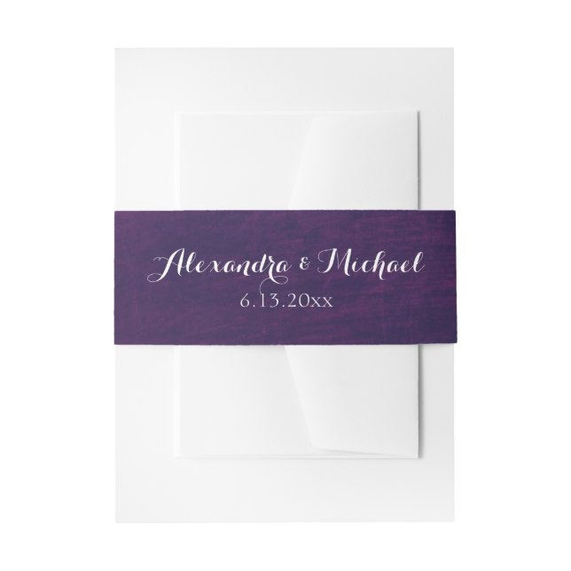 Cintas Para Invitaciones Glamoroso fondo morado con guión blanco (Anverso Ejemplo)