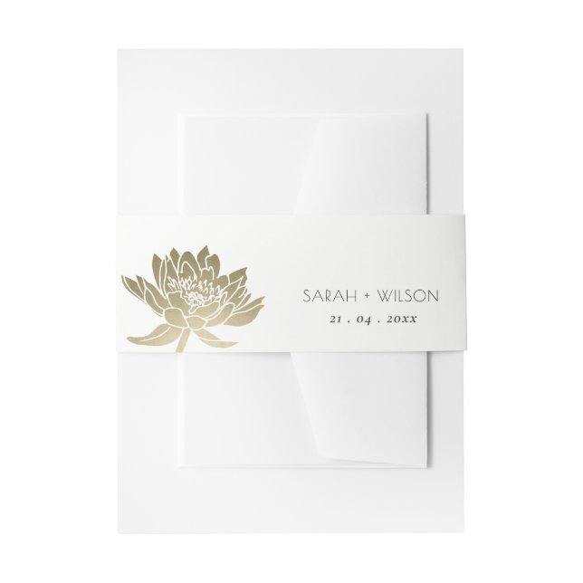 CINTAS PARA INVITACIONES GLAMOROSO ORO PÁLIDO BLANCO LOTUS FLORAL MONOGRAMA (Anverso Ejemplo)