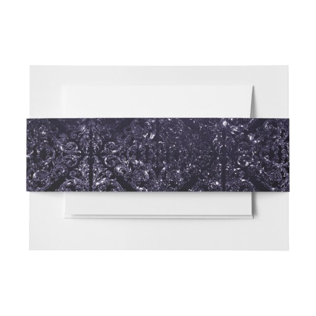Cintas Para Invitaciones Glimmery Indigo Grunge | Midnight Purple Damask (Anverso Ejemplo)