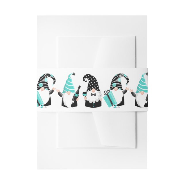 Cintas Para Invitaciones Gnomes de celebración de festividades verde azulad (Anverso Ejemplo)