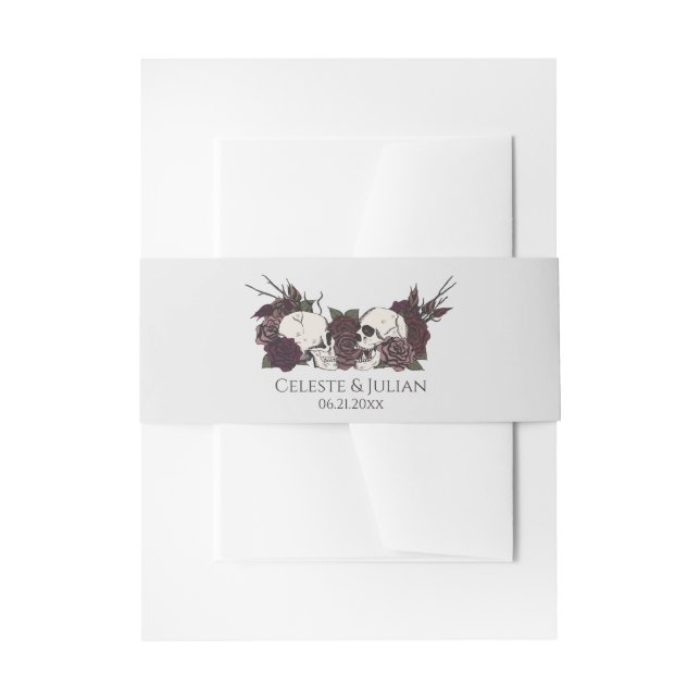 Cintas Para Invitaciones Gothic Dark Skull & Rose Light Gray Wedding (Anverso Ejemplo)