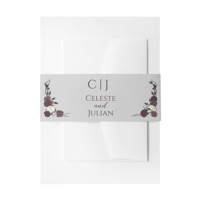 Cintas Para Invitaciones Gothic Monogram Skull & Roses Gray Wedding (Anverso Ejemplo)