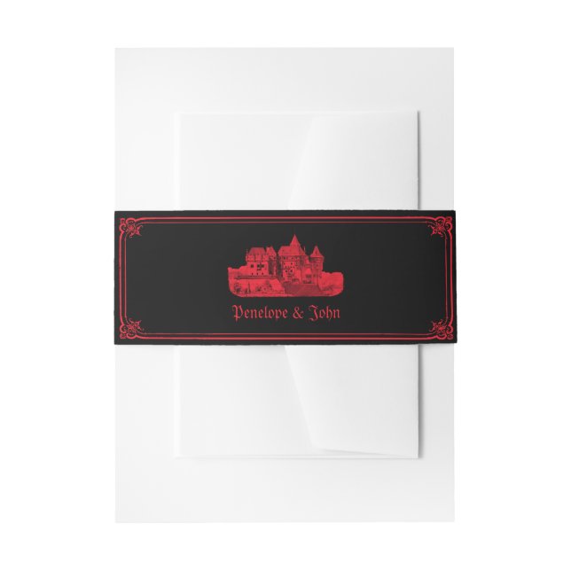Cintas Para Invitaciones Gothic Vampire Castle Black Red Wedding (Anverso Ejemplo)