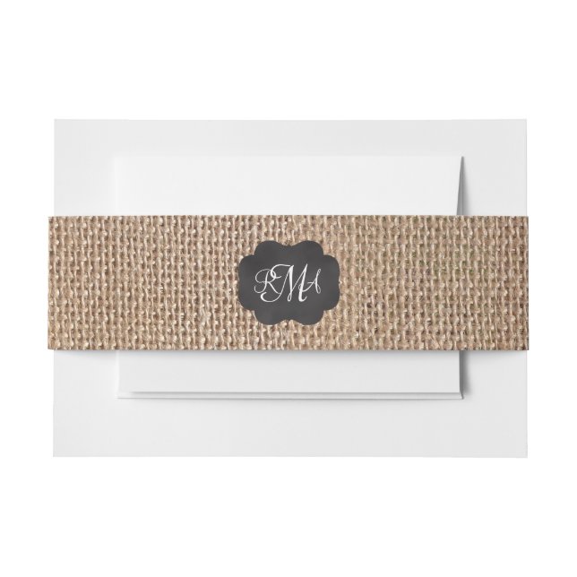 Cintas Para Invitaciones Grabado triple monogramado de cartón Burlap (Anverso Ejemplo)