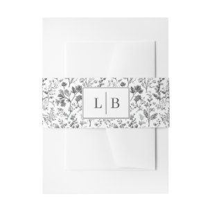Cintas Para Invitaciones Grabador Floral en Blanco y Negro Sofisticado