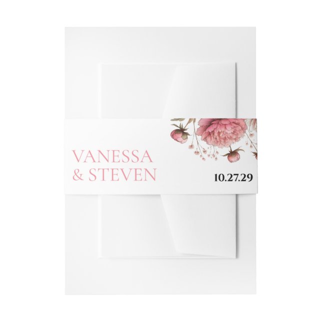 Cintas Para Invitaciones Gran Boda de flores rosadas (Anverso Ejemplo)