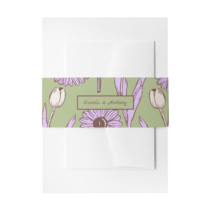 Cintas Para Invitaciones Green Purple Retro Y2K Funky Hippie Flower Pattern