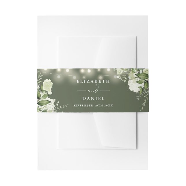 Cintas Para Invitaciones Greeneration String Lights Olive Green Boda (Anverso Ejemplo)