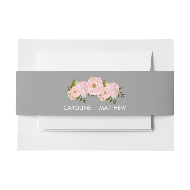Cintas Para Invitaciones Gris | Boda de acuarela de Rubor Pink Peonies (Anverso Ejemplo)