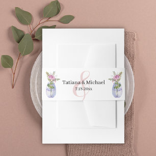 Cintas Para Invitaciones guión clásico elegante boda floral rosa mínimo