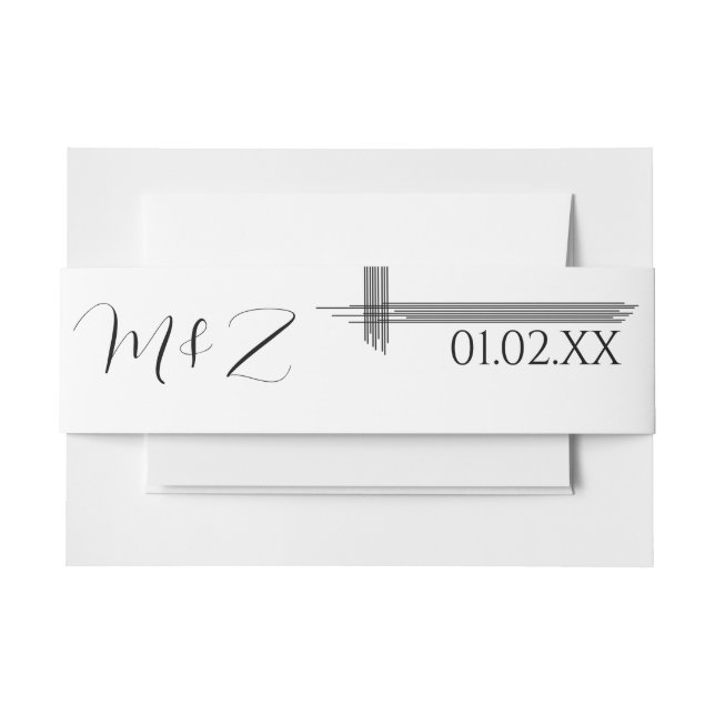 Cintas Para Invitaciones Guión de líneas abstractas Boda blanco negro (Anverso Ejemplo)