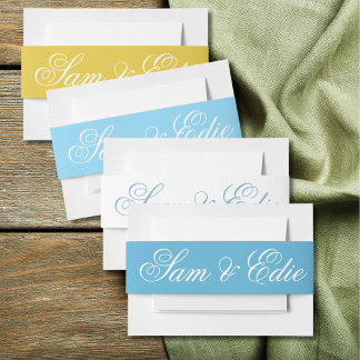 Cintas Para Invitaciones Guión de nombre de monograma del Boda azul minimal
