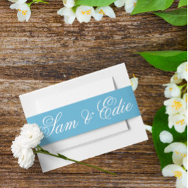 Cintas Para Invitaciones Guión de nombre de monograma del Boda azul minimal