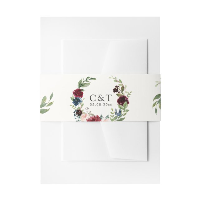 Cintas Para Invitaciones Guirnalda del ramo el | de Borgoña (Anverso Ejemplo)